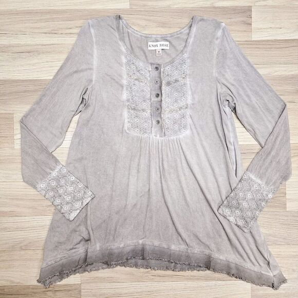 Knox Rose Womens Gray Boho Peasant Longsleeve Shirt Medium - Picture 1 of 9